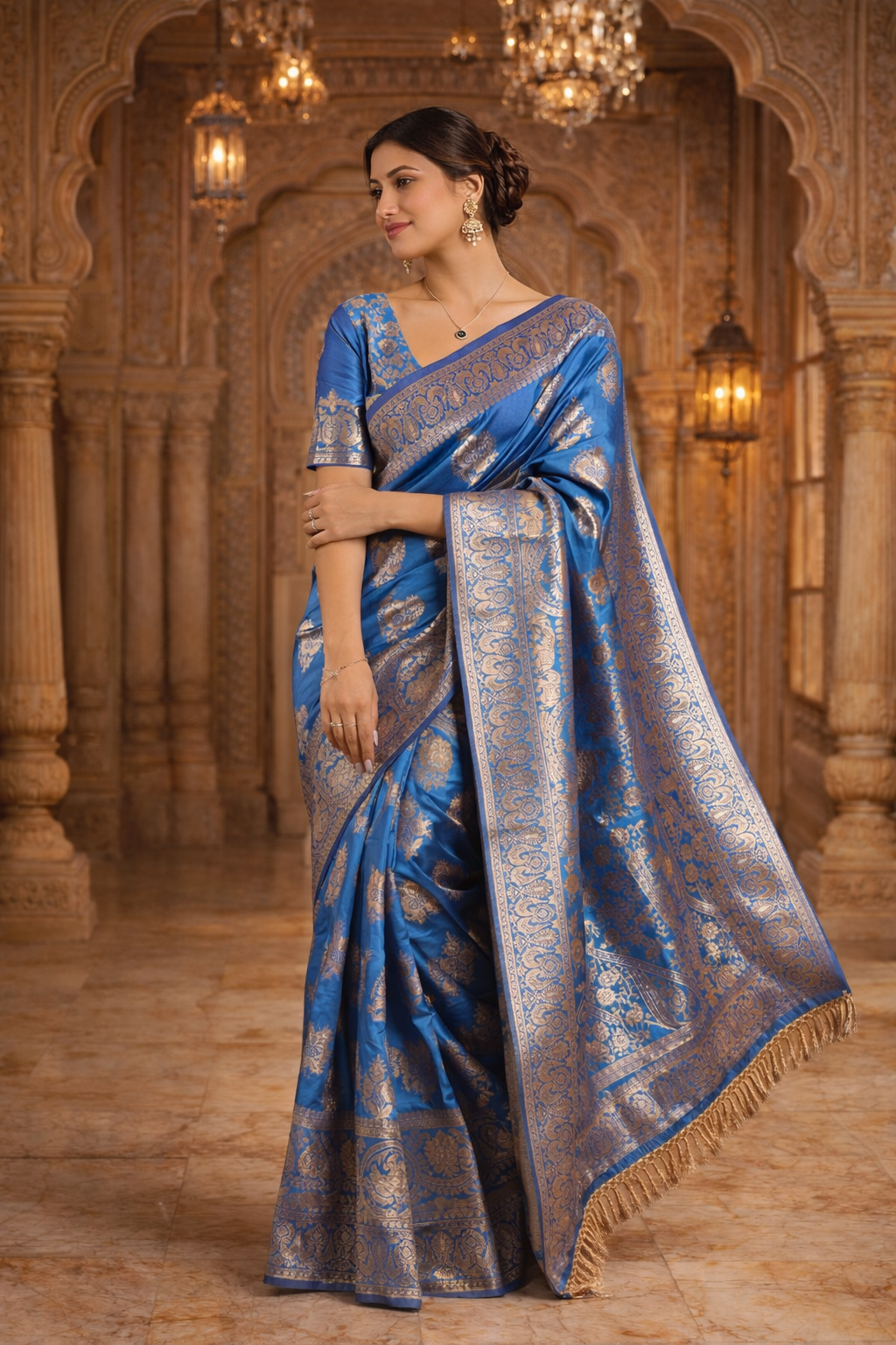 Royal Blue Banarasi Katan Silk Saree with Silver Zari