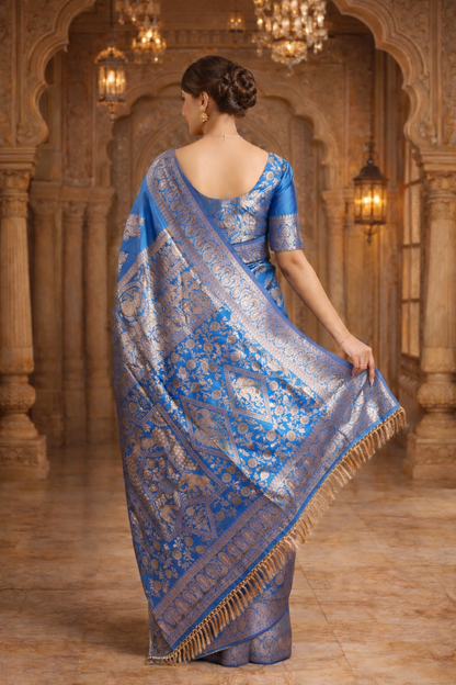 Royal Blue Banarasi Katan Silk Saree with Silver Zari